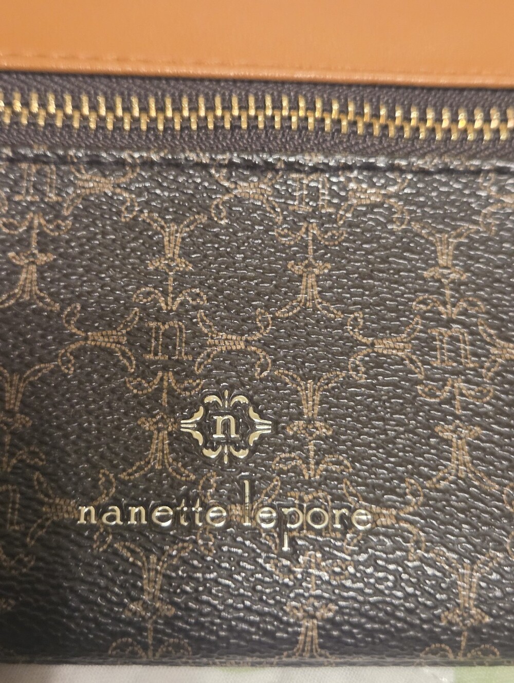 Nanette Lepore Brown and Tan Logo Zip Wristlet Faux Leather - Picture 3 of 6